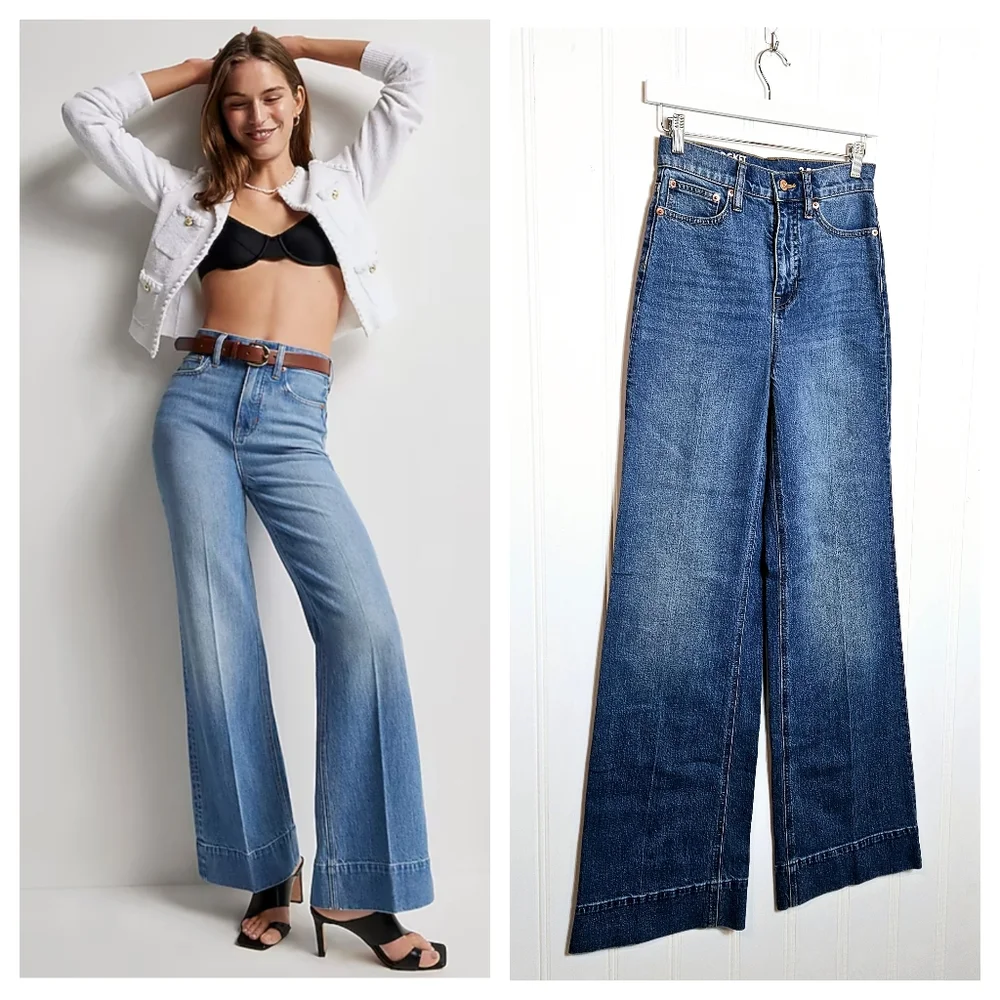 J.Crew Wide Leg Jeans 25T High Rise Tall Stretch Blue Denim Classic Fit NWT